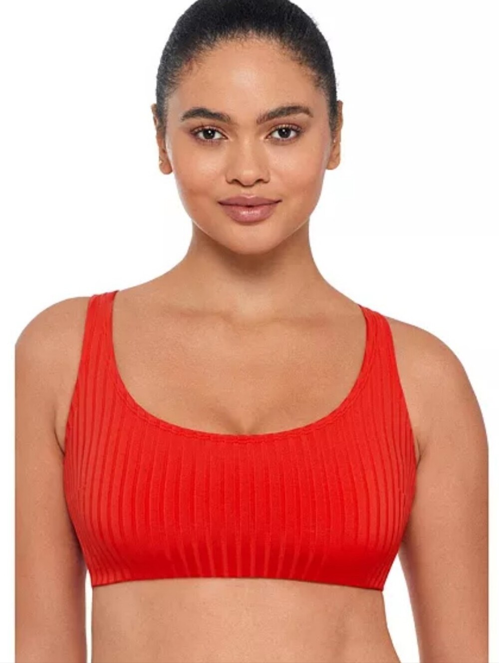 S3 Sculpting Ribbed Scoop-Neck Crossback Bralette Swimsuit Top